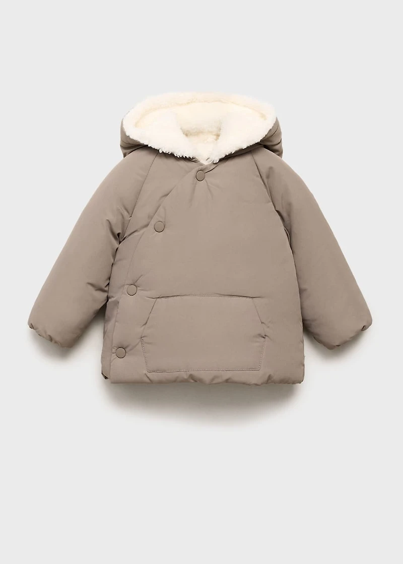 Padded anorak with fur-effect interior