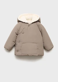 Padded anorak with fur-effect interior