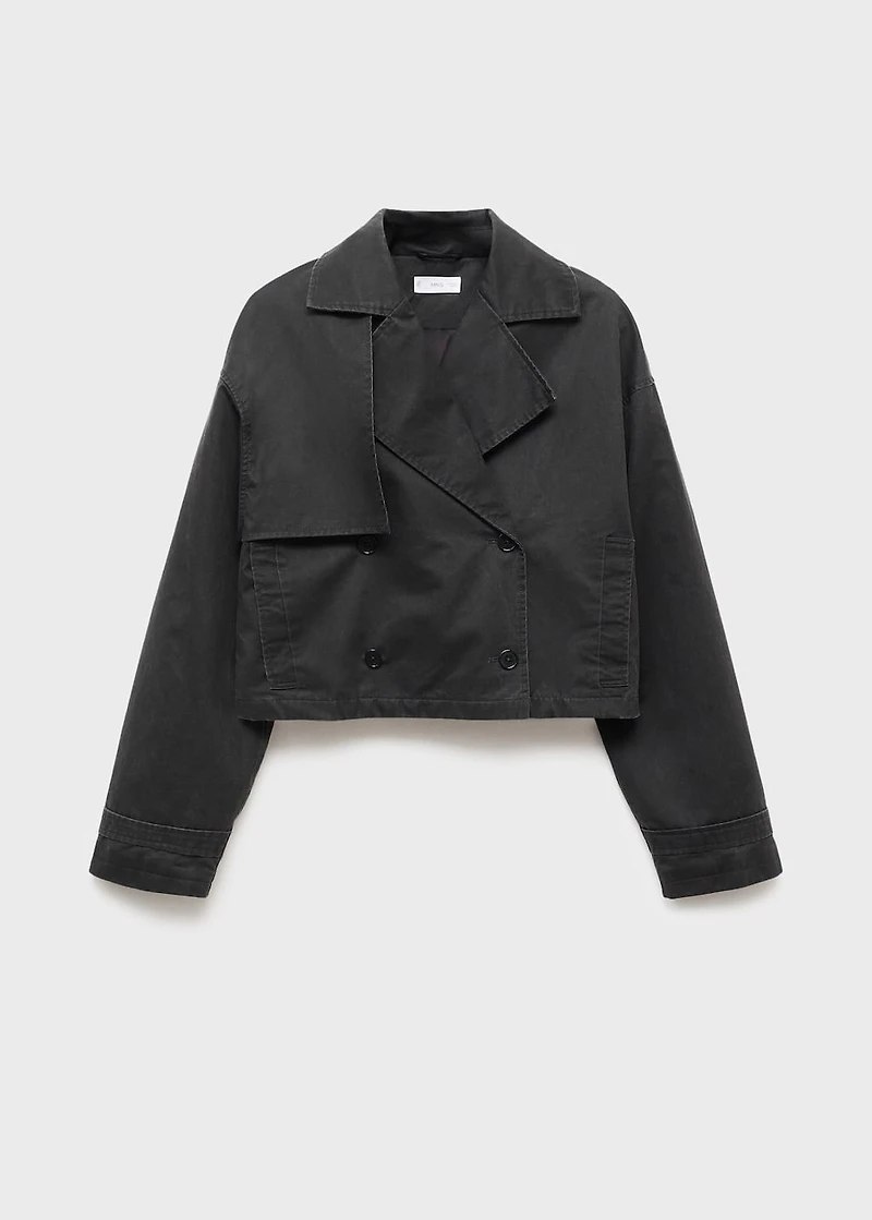 Waxed short trench coat