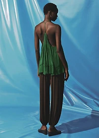 Top with pleated back neckline