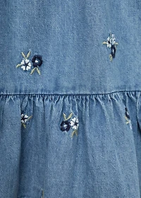 Flower embroidered denim dress