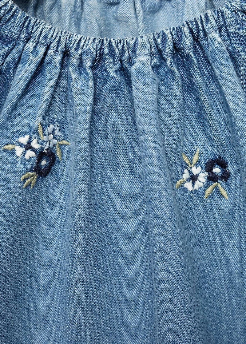 Flower embroidered denim dress