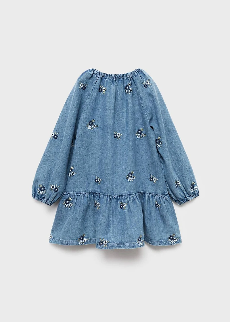 Flower embroidered denim dress