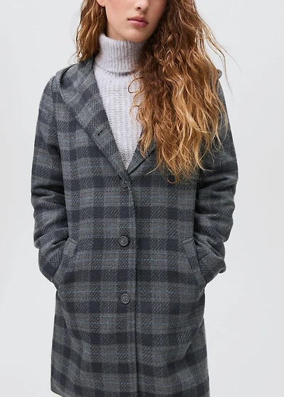 Checked-print cloth coat