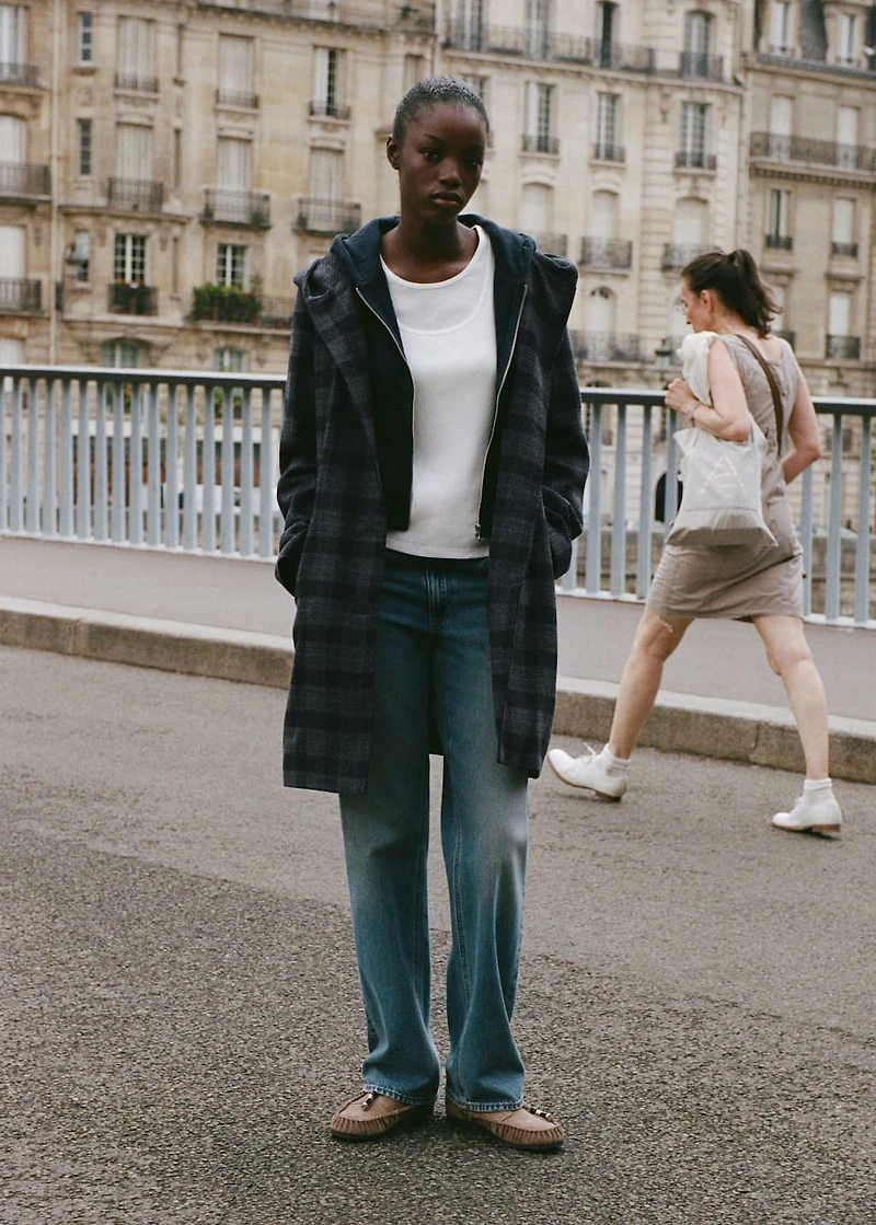 Checked-print cloth coat
