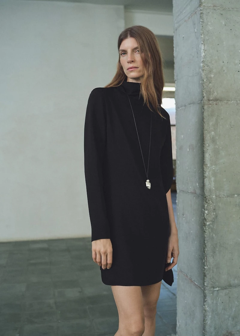Turtleneck dress with asymmetrical sleeves