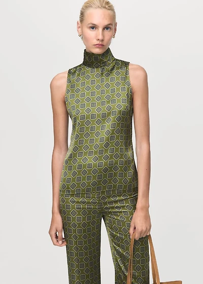 Satin blouse with geometric print