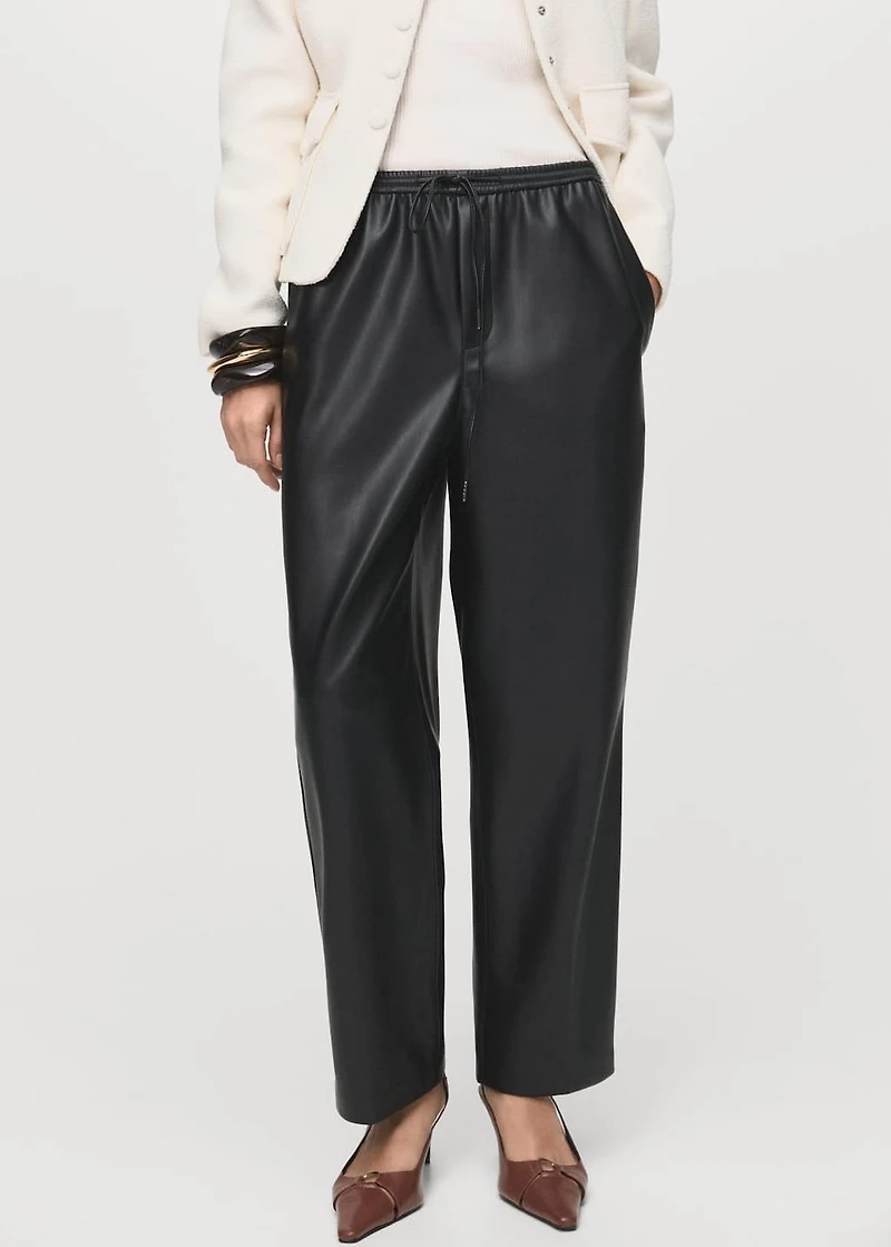 Leather-effect elastic waist pants