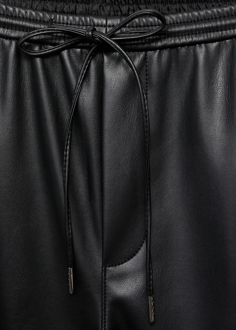 Leather-effect elastic waist pants