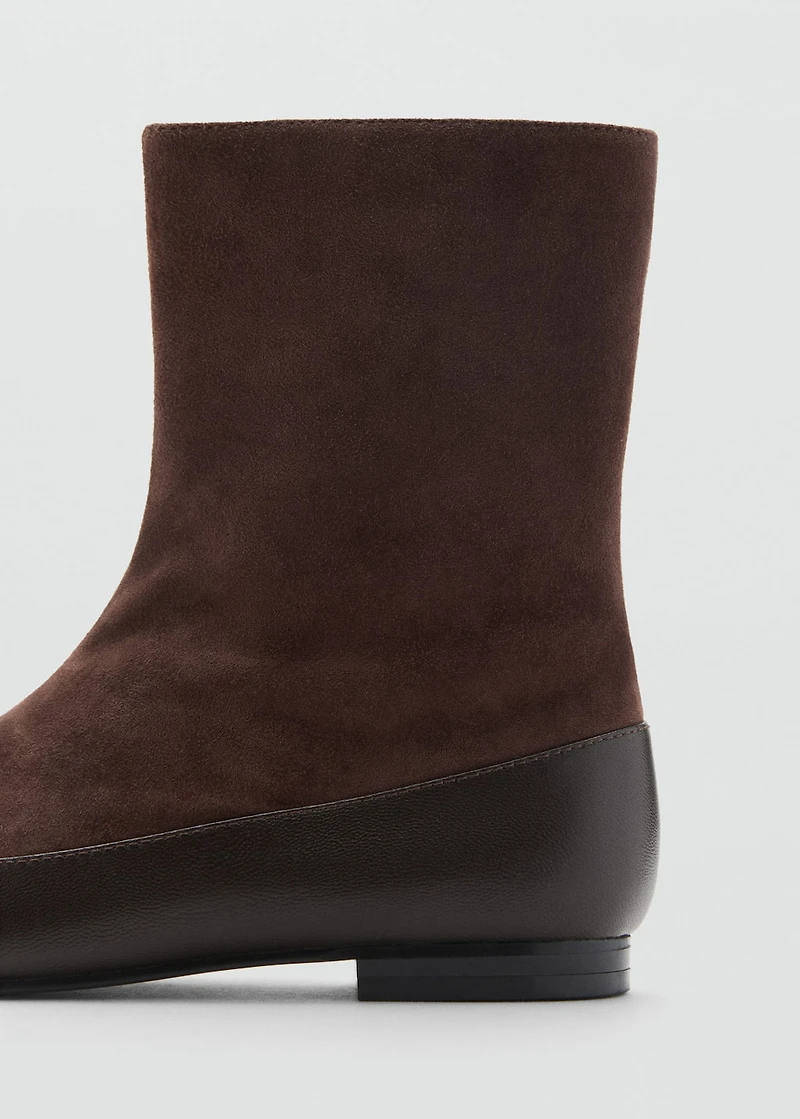 Combined leather ankle boot