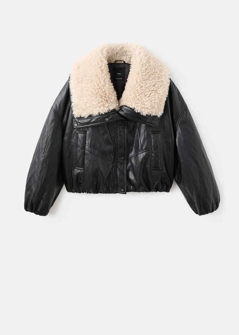 Leather-effect jacket with shearling collar