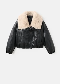 Leather-effect jacket with shearling collar