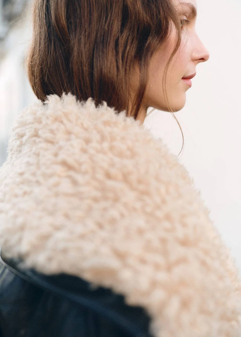 Leather-effect jacket with shearling collar