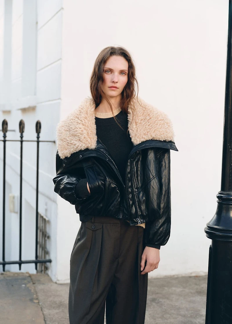 Leather-effect jacket with shearling collar