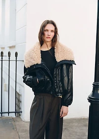 Leather-effect jacket with shearling collar