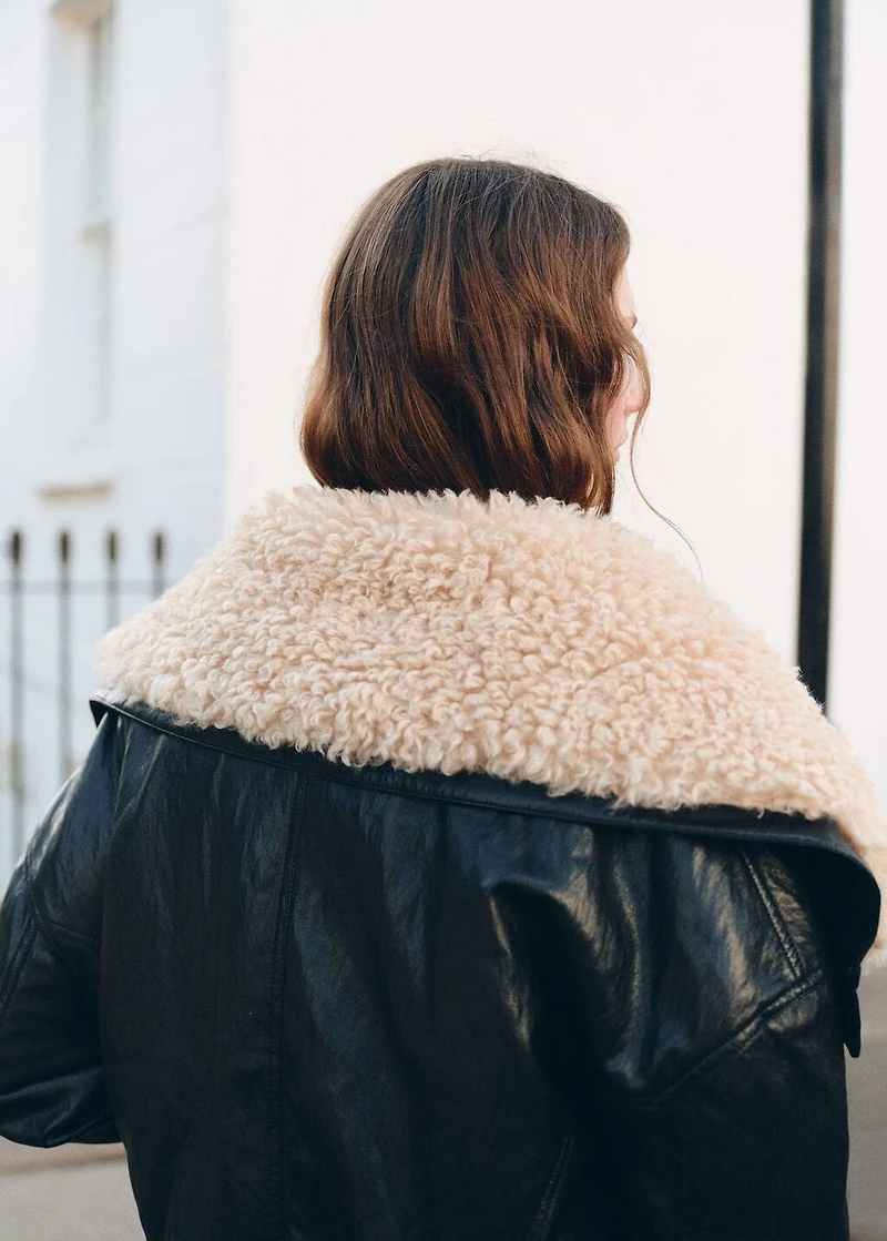 Leather-effect jacket with shearling collar