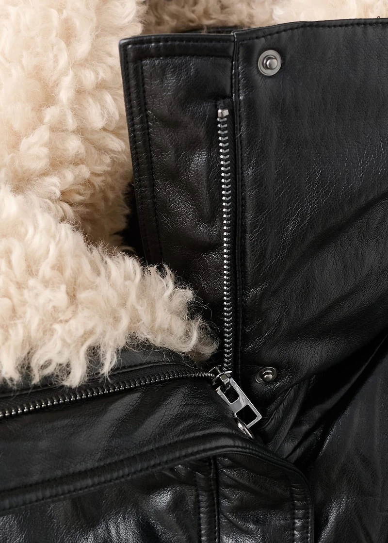 Leather-effect jacket with shearling collar