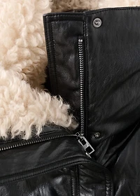 Leather-effect jacket with shearling collar
