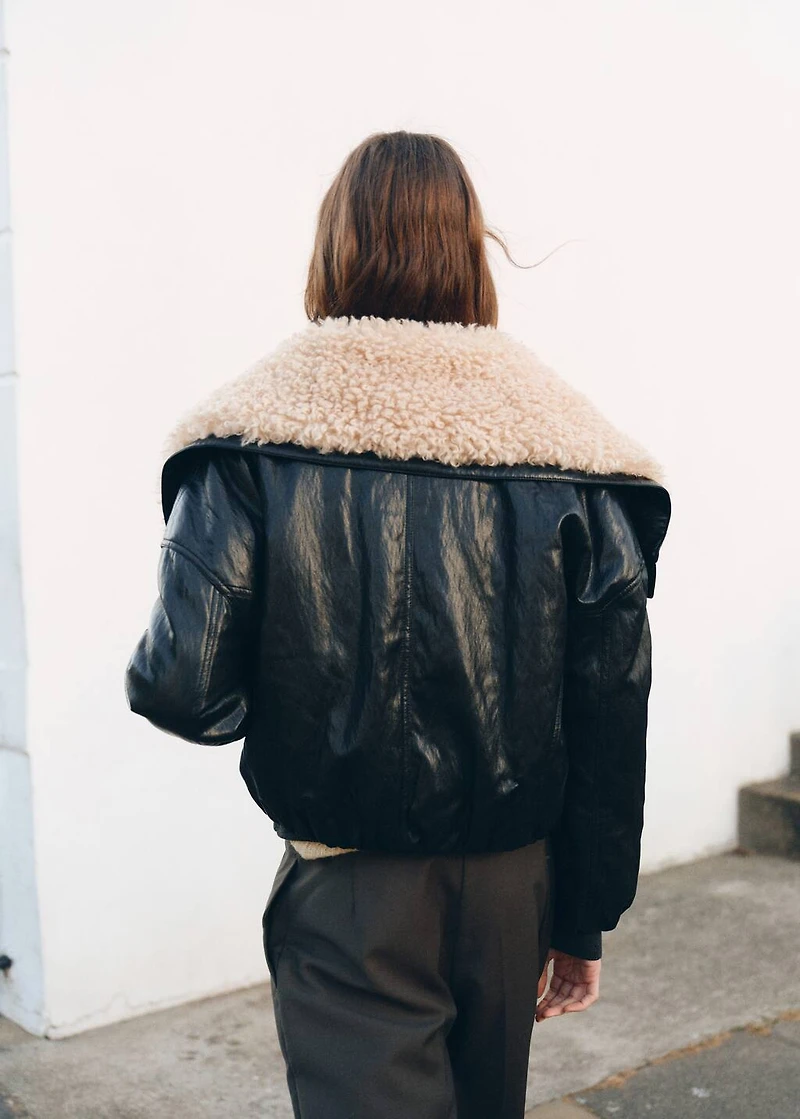 Leather-effect jacket with shearling collar