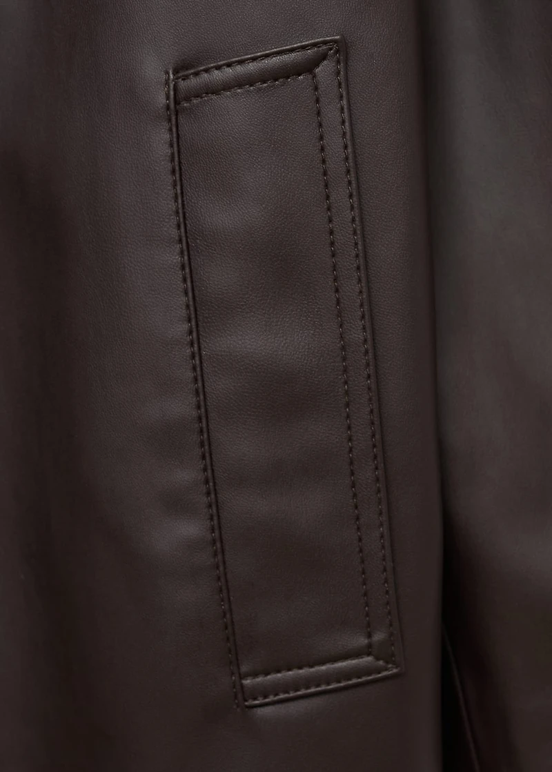 Long leather-effect trench coat