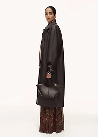 Long leather-effect trench coat