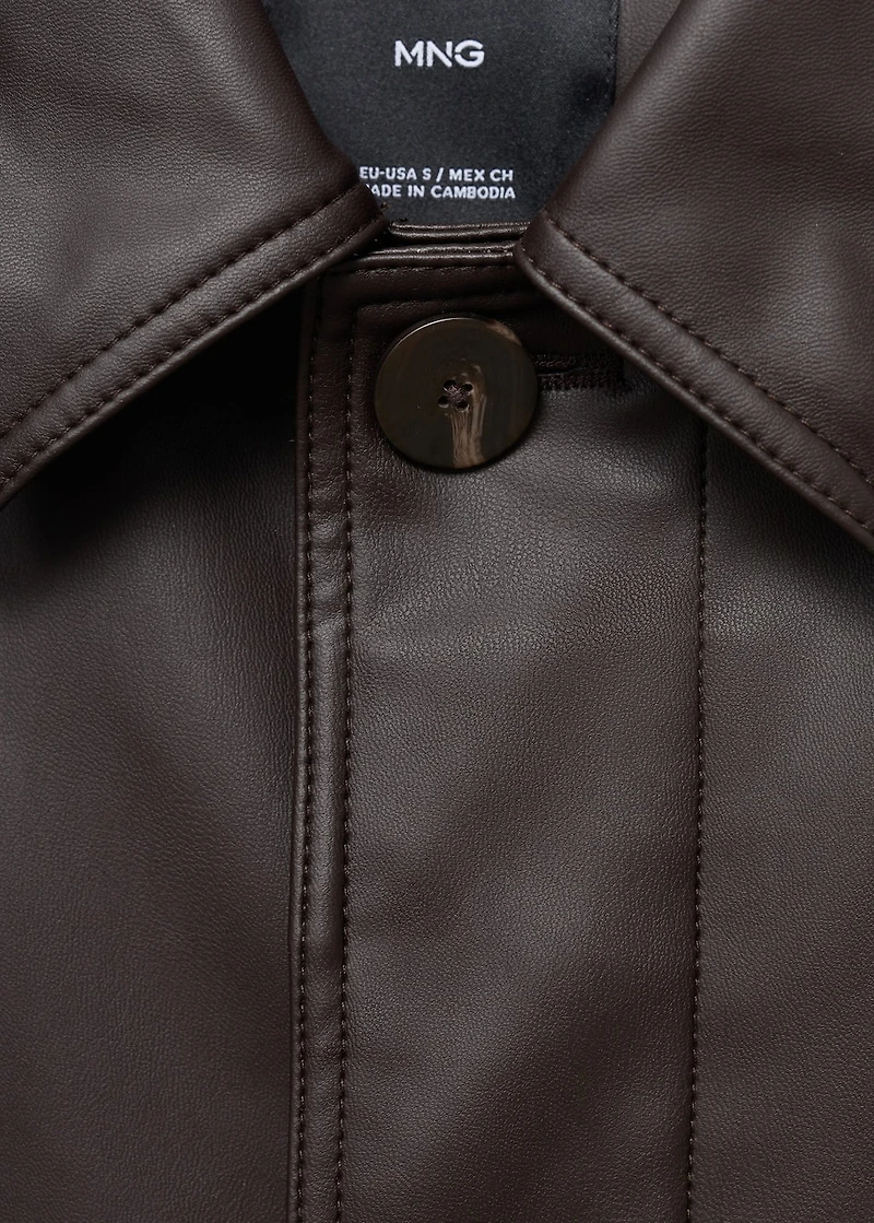 Long leather-effect trench coat