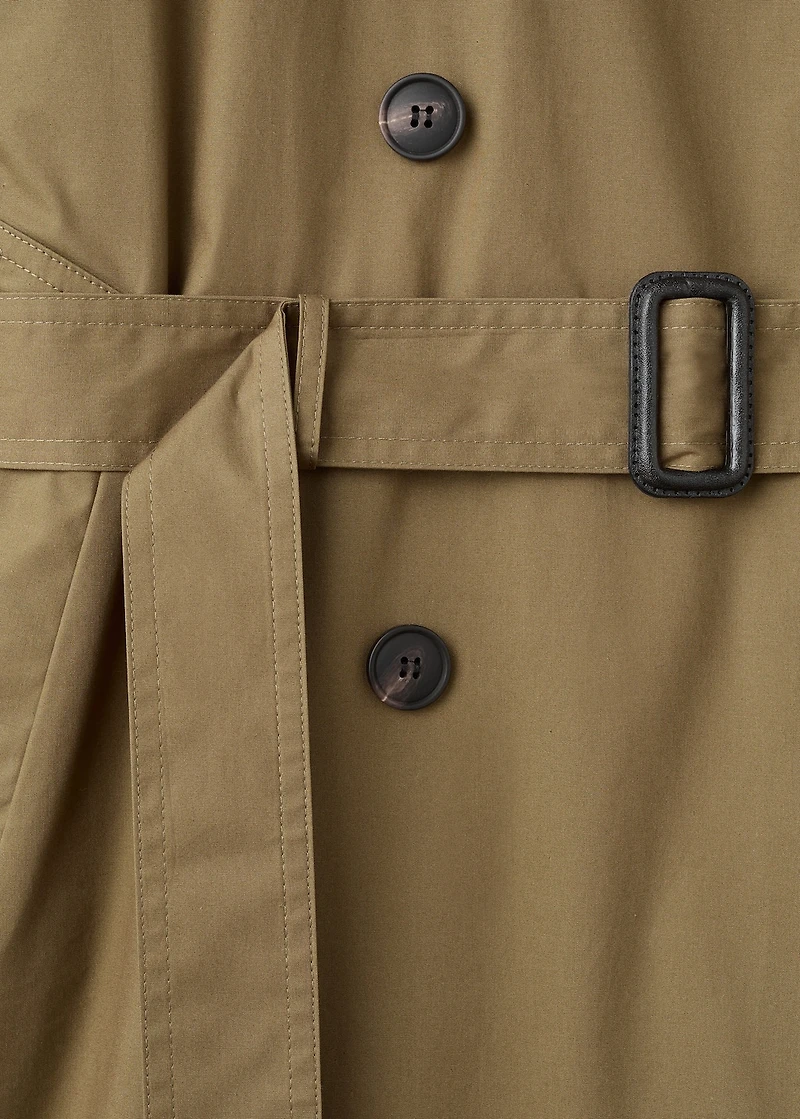 Double-breasted trench coat with corduroy collar