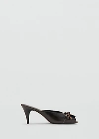 Leather high-heeled sandals with bow
