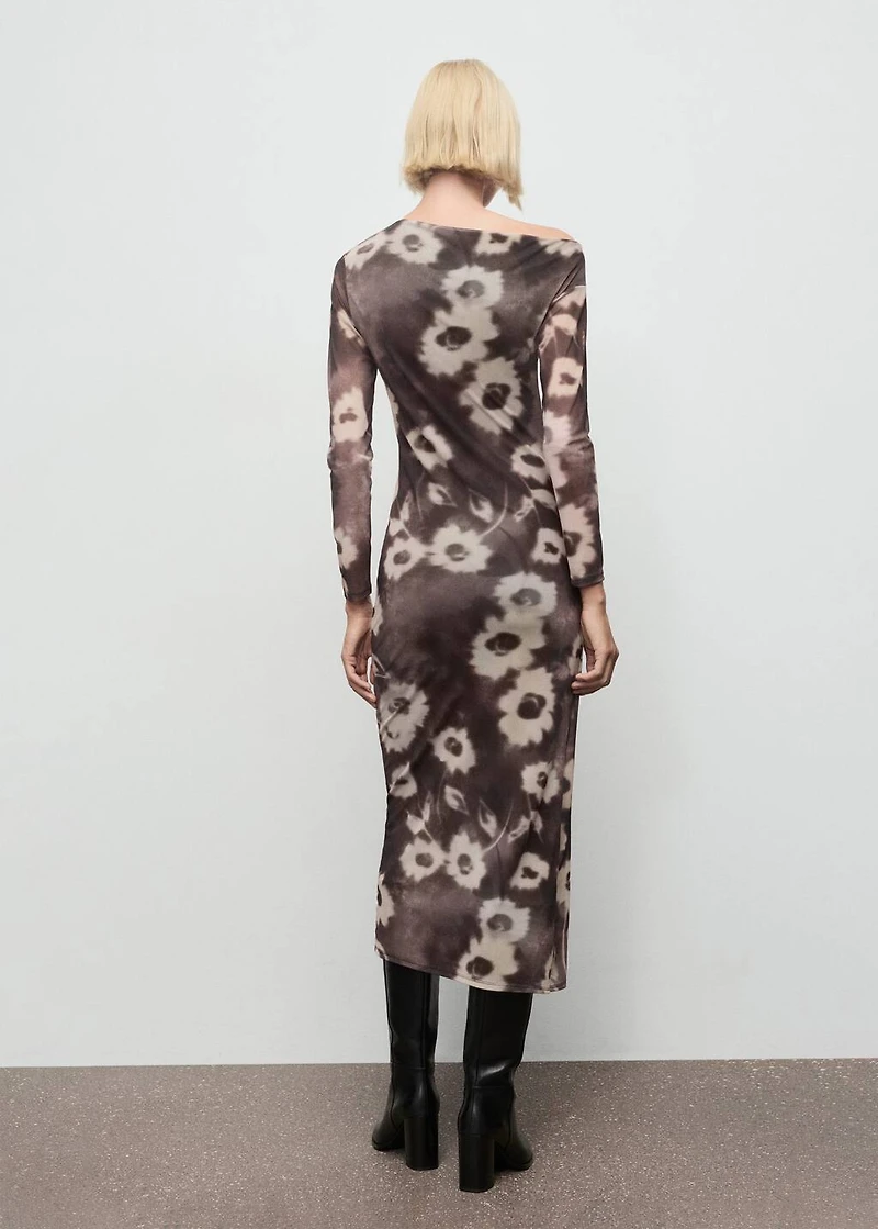 Asymmetrical floral print dress