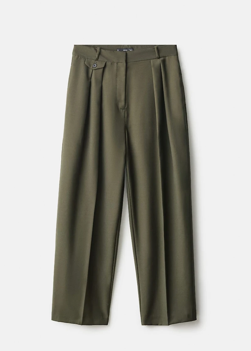 Trousers with pleats and button detail