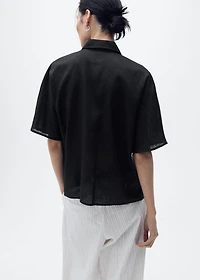Short sleeve linen-blend shirt