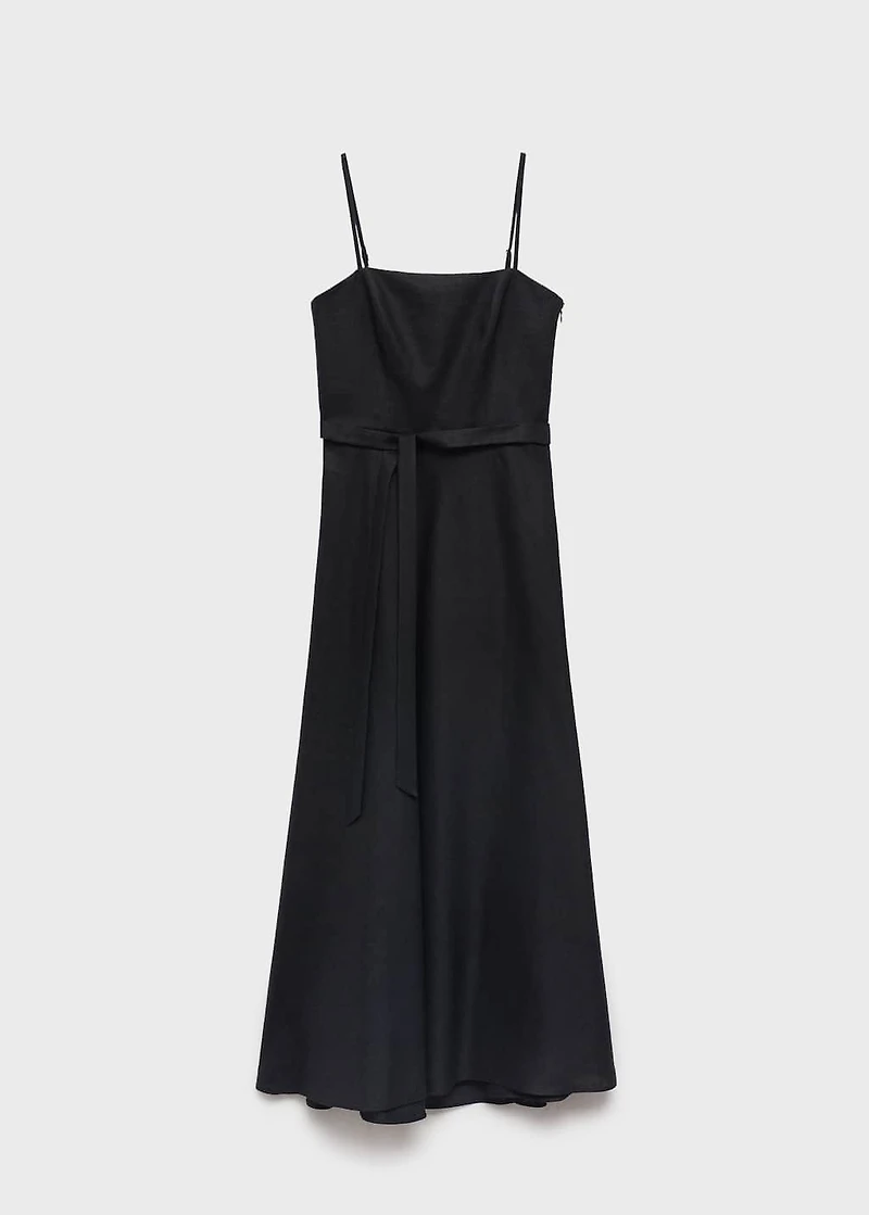 Bow linen-blend dress
