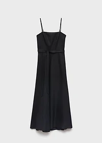Bow linen-blend dress