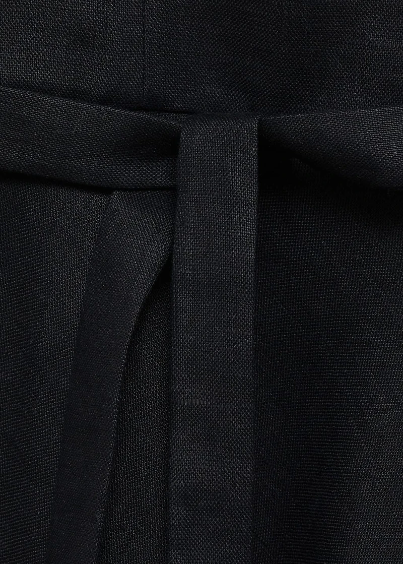 Bow linen-blend dress