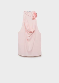 Draped blouse with flower detail