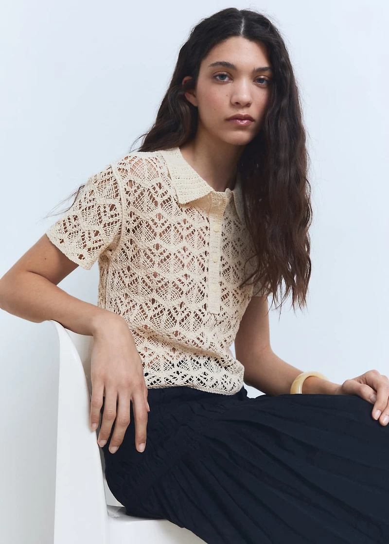 Short-sleeved crochet sweater