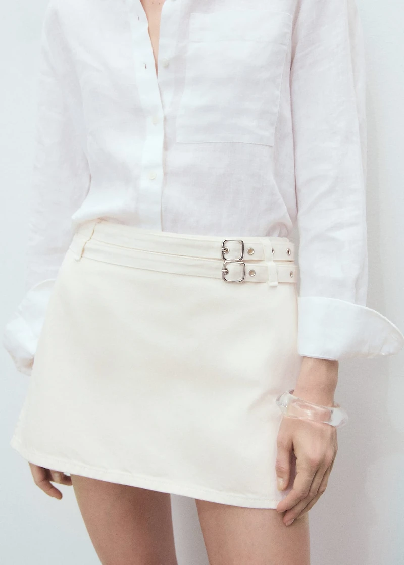 Denim culottes with double belt