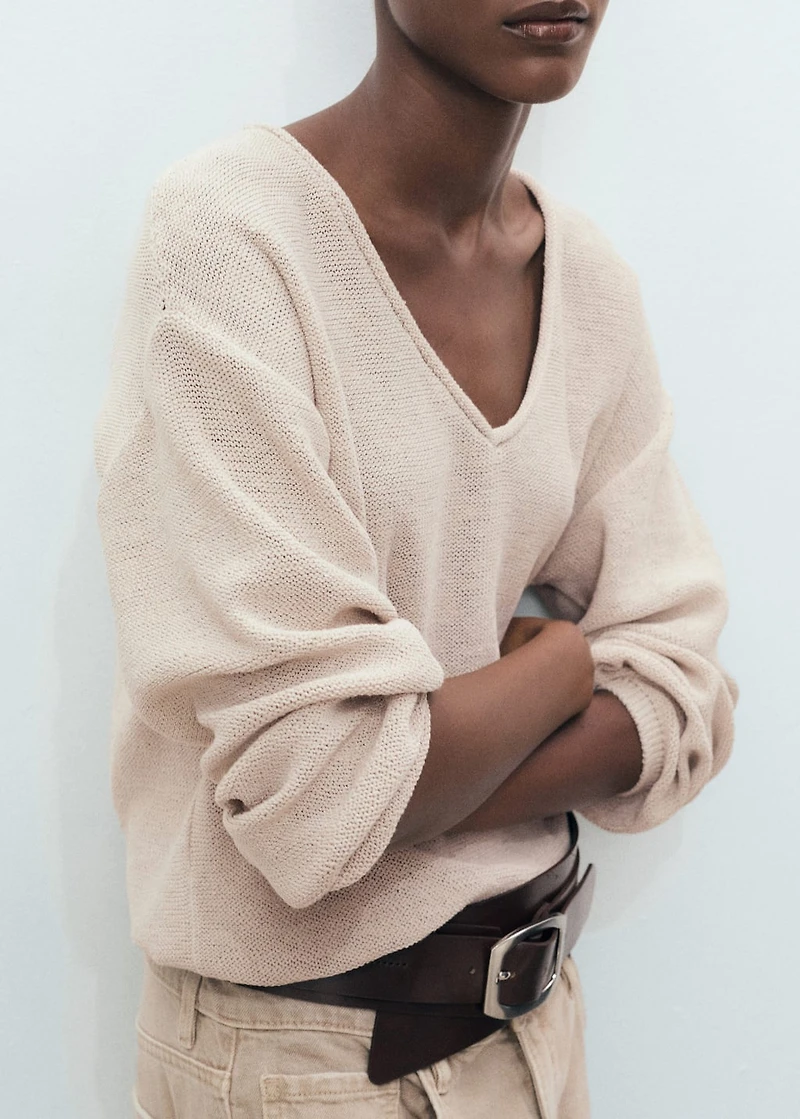 V-neck knit sweater
