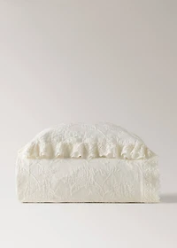 Jacquard cotton bed cushion cover with voile frill and lace trim 50x50 cm