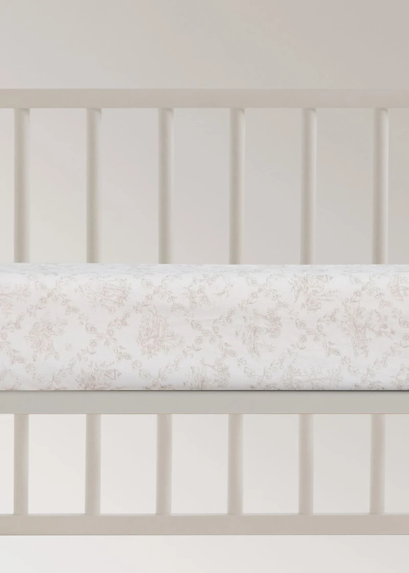 Toile de Jouy percale cotton fitted sheet for crib