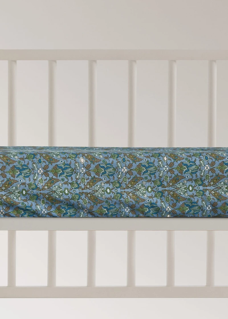 Percale cotton fitted sheet with small floral print for crib