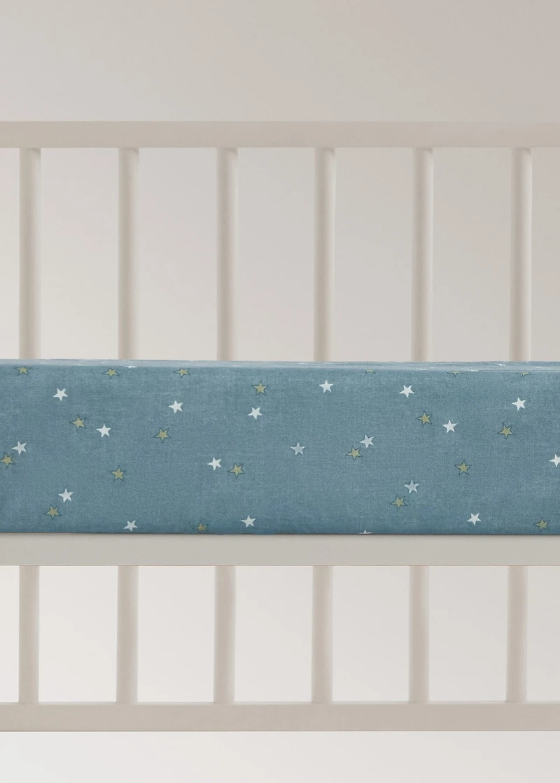 Percale cotton fitted sheet with star print for cot