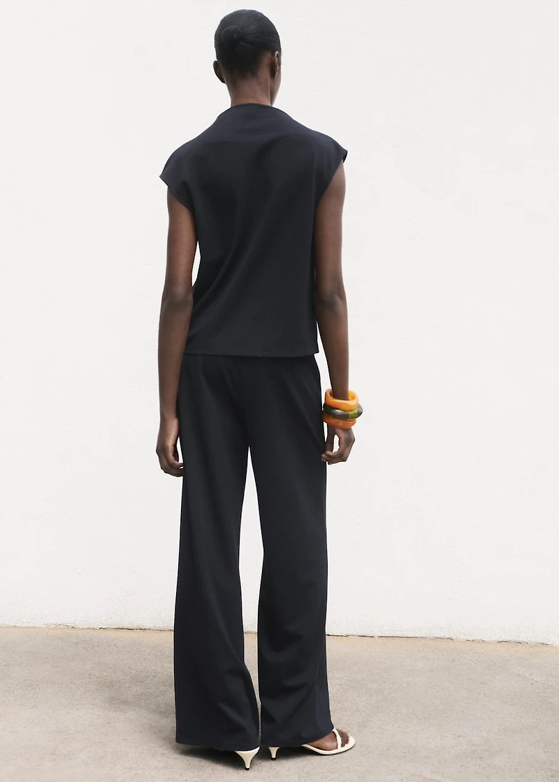 T-shirt with gathered asymmetrical neck