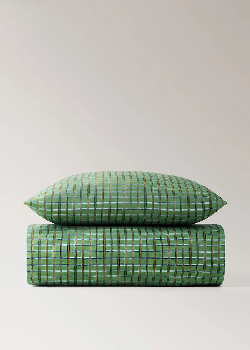 Children's percale cotton reversible duvet cover with checked print for 90 cm bed