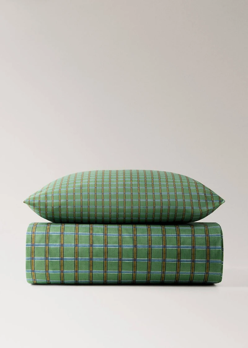 Children's percale cotton reversible duvet cover with checked print for 90 cm bed