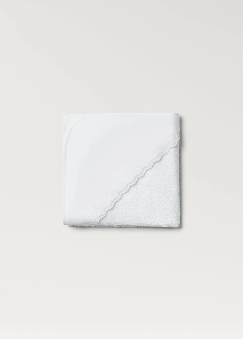 Floral-embroidered children’s bath towel with hood