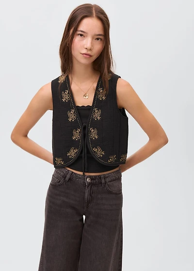 Floral-embroidered vest