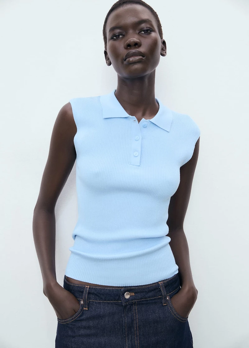 Polo-neck knitted top