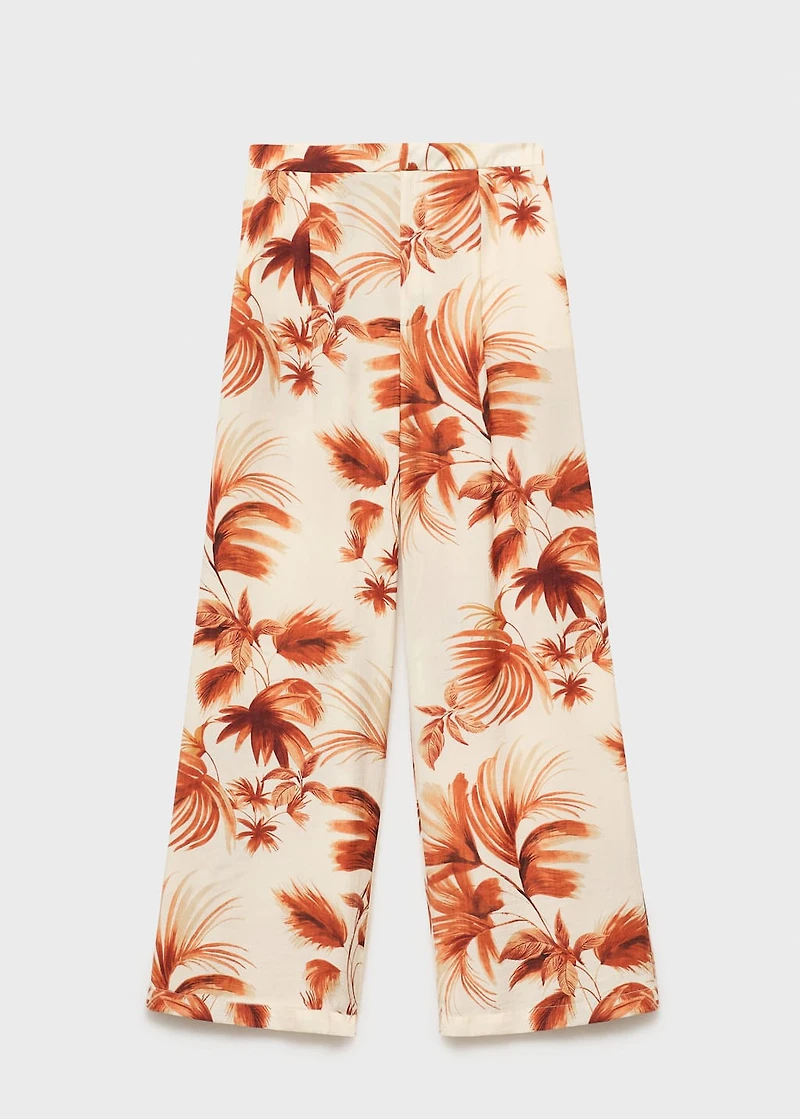 Straight-leg pants with palm tree print