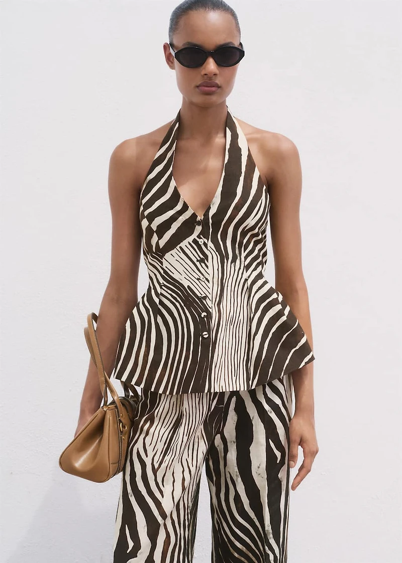 Zebra-print linen vest